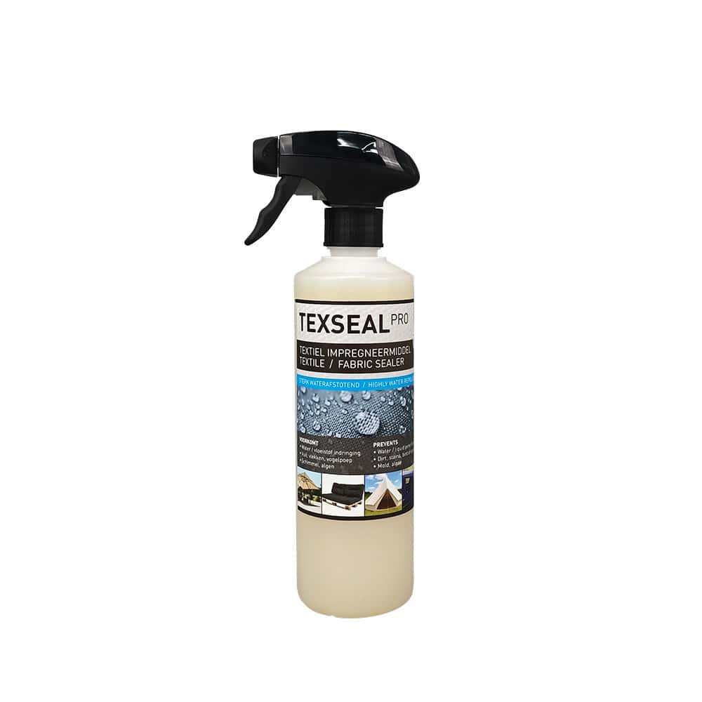 texseal pro waterafstotende spray in 500ml verpakking met vernevelaar. Beste textiel impregneermiddel voor je jas waterdicht maken